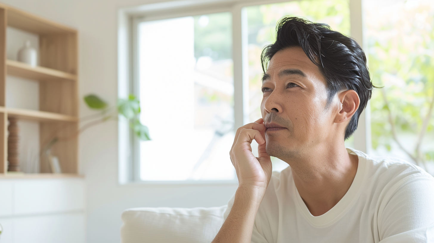 突然のしびれなど脳卒中の前兆を心配する男性のイメージ